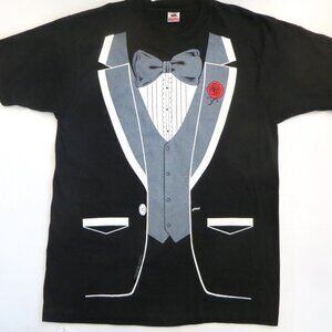 Vintage 80s single stitch Black Tuxedo Graphic Costume T Shirt size XL